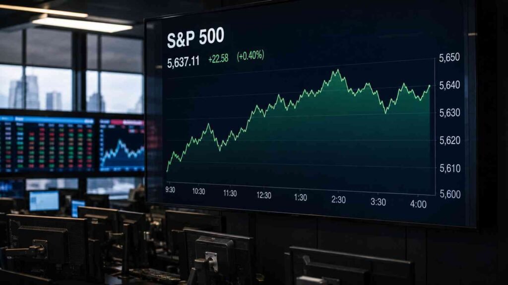S&P 500 index displayed on a financial market screen